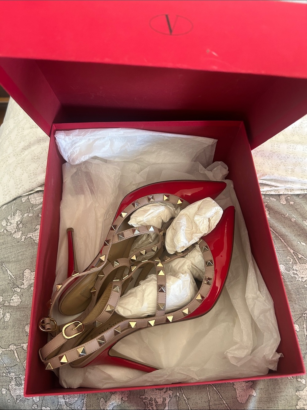 Valentino Red Patent Leather Rockstud Pointed-Toe Strappy Pump